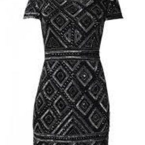 Adrianna Papell Boat Neck Cap Sleeve Beaded Dress